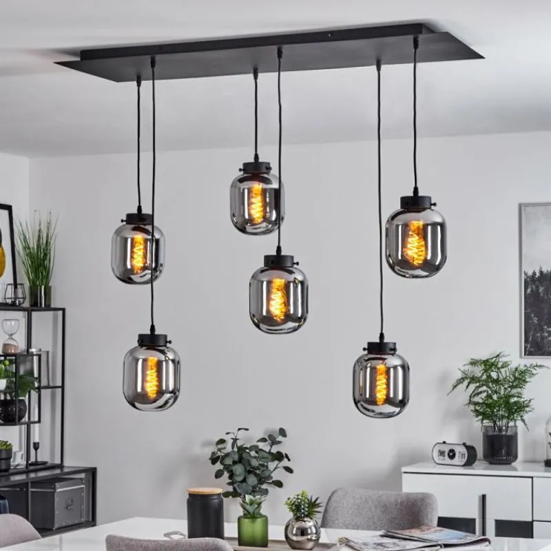 Suspension Verre Fumé-hofstein Suspension Arieux Noir, 6 lumières