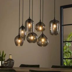 Suspension Verre Fumé-hofstein Suspension Barcarena Noir, 7 lumières