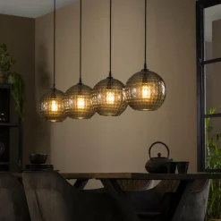 Suspension Verre Fumé-hofstein Suspension Barcarena Noir, 4 lumières