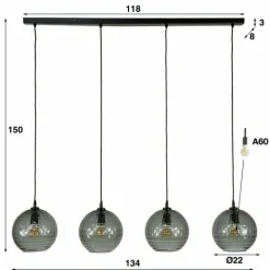 Suspension Verre Fumé-hofstein Suspension Barcarena Noir, 4 lumières