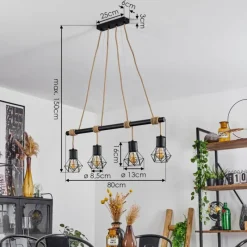 Style Boho-Chic-hofstein Suspension Bardhaman Écru, Noir, 4 lumières