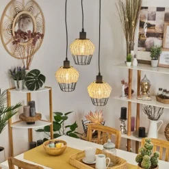 Luminaires Scandinaves-hofstein Suspension Benagil Bois clair, Noir, 3 lumières