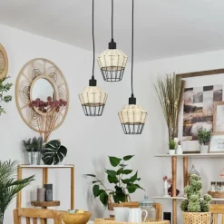 Luminaires Scandinaves-hofstein Suspension Benagil Bois clair, Noir, 3 lumières