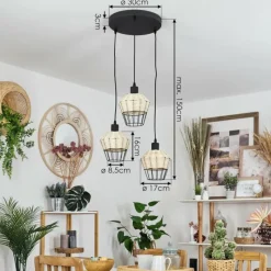 Luminaires Scandinaves-hofstein Suspension Benagil Bois clair, Noir, 3 lumières