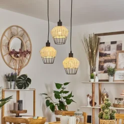 Luminaires Scandinaves-hofstein Suspension Benagil Bois clair, Noir, 3 lumières