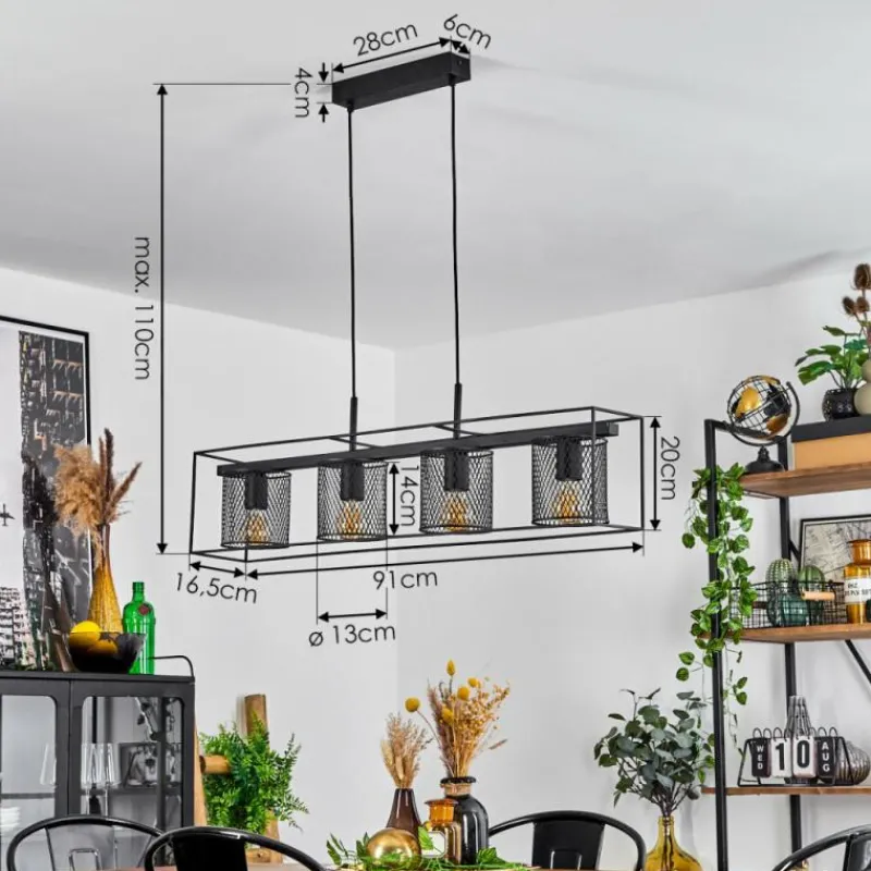 Lampes Industrielles-hofstein Suspension Bettaix Noir, 4 lumières