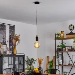 Lampes Vintages & Rétros-hofstein Suspension Brenier Bois foncé, Noir, 1 lumière