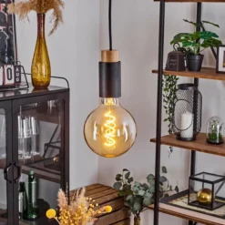 Lampes Vintages & Rétros-hofstein Suspension Brenier Bois foncé, Noir, 1 lumière