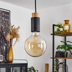 Lampes Vintages & Rétros-hofstein Suspension Brenier Bois foncé, Noir, 1 lumière