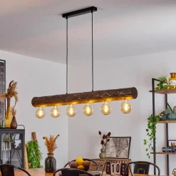 Luminaires Scandinaves-hofstein Suspension Canedo Bois foncé, Noir, 6 lumières