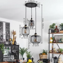 Suspension Verre Fumé-hofstein Suspension Curveira Bronze, Noir, 3 lumières