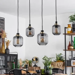 Suspension Verre Fumé-hofstein Suspension Curveira Vieux laiton, Noir, 4 lumières