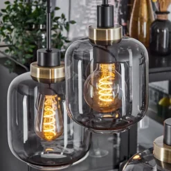 Suspension Verre Fumé-hofstein Suspension Curveira Vieux laiton, Noir, 4 lumières