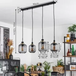 Suspension Verre Fumé-hofstein Suspension Curveira Vieux laiton, Noir, 4 lumières