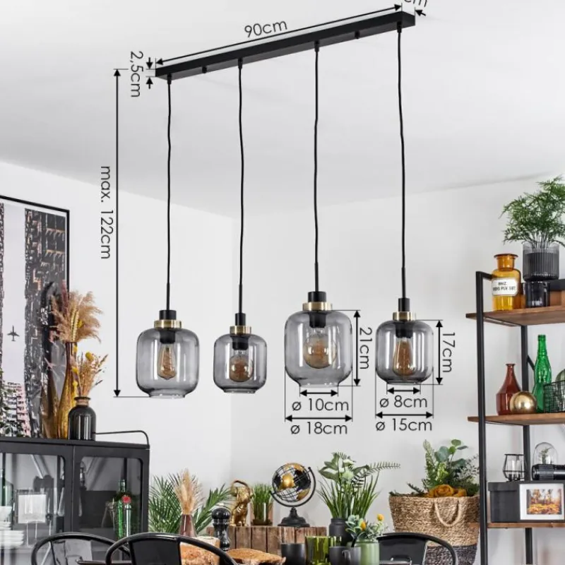 Suspension Verre Fumé-hofstein Suspension Curveira Vieux laiton, Noir, 4 lumières