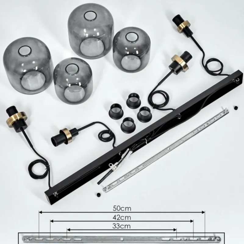 Suspension Verre Fumé-hofstein Suspension Curveira Vieux laiton, Noir, 4 lumières