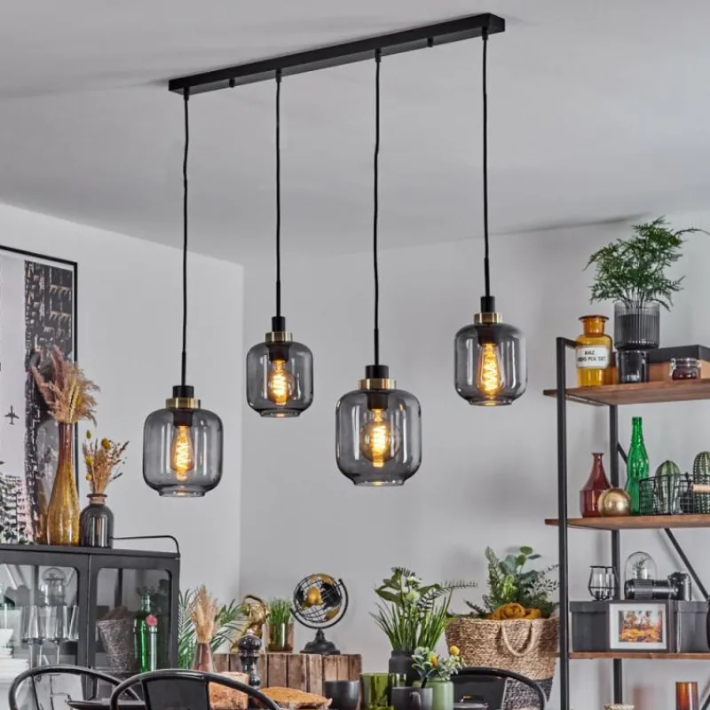 Suspension Verre Fumé-hofstein Suspension Curveira Vieux laiton, Noir, 4 lumières