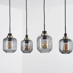 Suspension Verre Fumé-hofstein Suspension Curveira Vieux laiton, Noir, 4 lumières