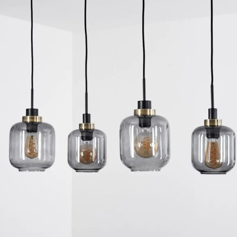 Suspension Verre Fumé-hofstein Suspension Curveira Vieux laiton, Noir, 4 lumières