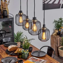 Suspension Verre Fumé-hofstein Suspension Curveira Vieux laiton, Noir, 4 lumières