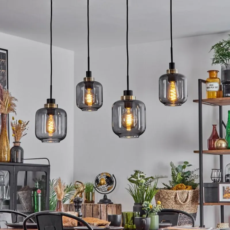 Suspension Verre Fumé-hofstein Suspension Curveira Vieux laiton, Noir, 4 lumières