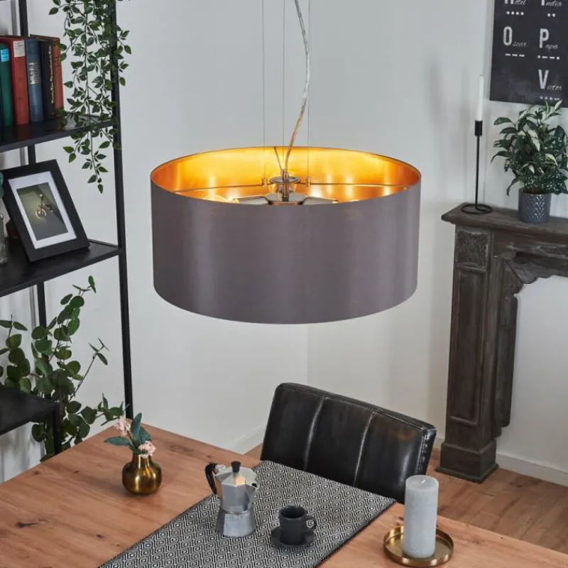 Lampes En Tissu-hofstein Suspension Elsa Nickel mat, 3 lumières