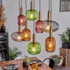 Suspension Verre Fumé-hofstein Suspension Goldenville Laiton, Noir, 8 lumières