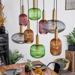 Suspension Verre Fumé-hofstein Suspension Goldenville Laiton, Noir, 8 lumières