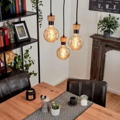 Lampes En Bois-hofstein Suspension Harran Écru, Noir, 3 lumières