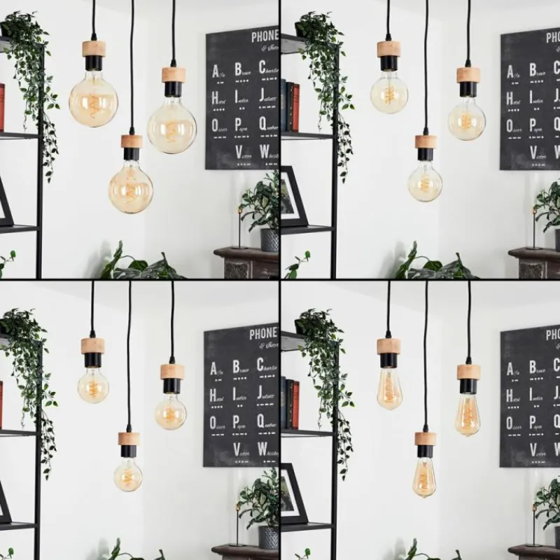 Lampes En Bois-hofstein Suspension Harran Écru, Noir, 3 lumières