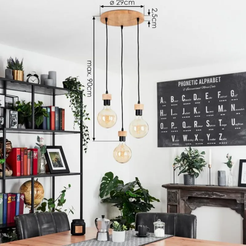 Lampes En Bois-hofstein Suspension Harran Écru, Noir, 3 lumières