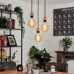 Lampes En Bois-hofstein Suspension Harran Écru, Noir, 3 lumières