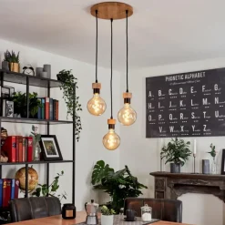 Lampes En Bois-hofstein Suspension Harran Écru, Noir, 3 lumières