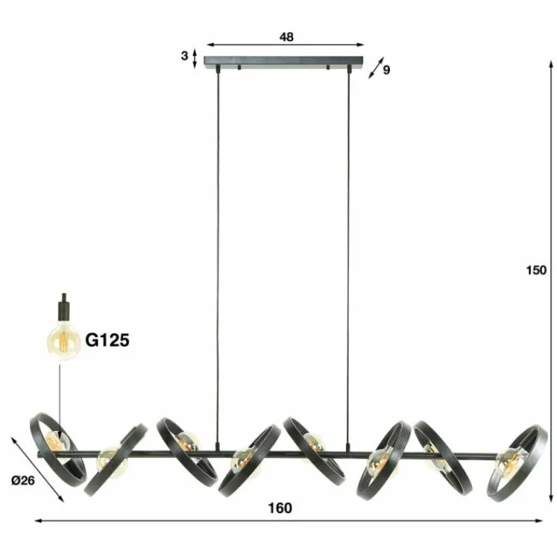 hofstein Suspension Hover Anthracite, 8 lumières* Suspensions
