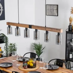 hofstein Suspension Hunouri Brun, Couleur bois, Noir, 6 lumières