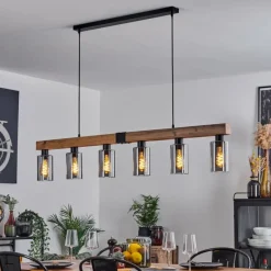 hofstein Suspension Hunouri Brun, Couleur bois, Noir, 6 lumières
