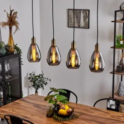 Suspension Verre Fumé-hofstein Suspension Lincura Laiton, Noir, 4 lumières