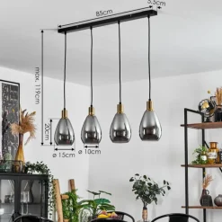 Suspension Verre Fumé-hofstein Suspension Lincura Laiton, Noir, 4 lumières