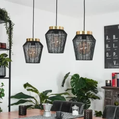 Lampes Dorées-hofstein Suspension Madancos Laiton, Noir, 3 lumières