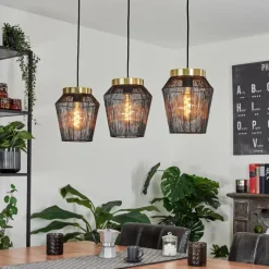 Lampes Dorées-hofstein Suspension Madancos Laiton, Noir, 3 lumières