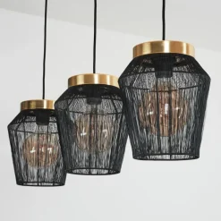 Lampes Dorées-hofstein Suspension Madancos Laiton, Noir, 3 lumières