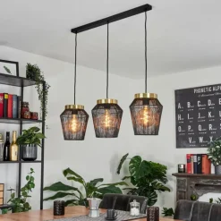 Lampes Dorées-hofstein Suspension Madancos Laiton, Noir, 3 lumières