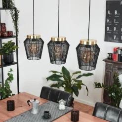 Lampes Dorées-hofstein Suspension Madancos Laiton, Noir, 3 lumières