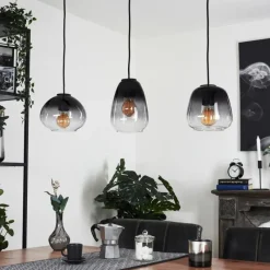 Suspension Verre Fumé-hofstein Suspension Mechaico Noir, 3 lumières