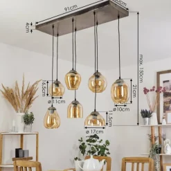 hofstein Suspension Nanami Argent Oxydé, Or, 7 lumières