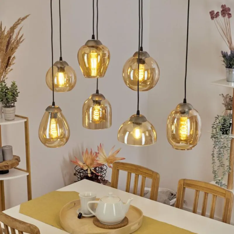 hofstein Suspension Nanami Argent Oxydé, Or, 7 lumières