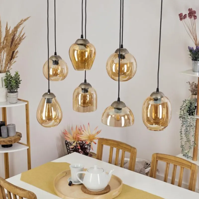 hofstein Suspension Nanami Argent Oxydé, Or, 7 lumières