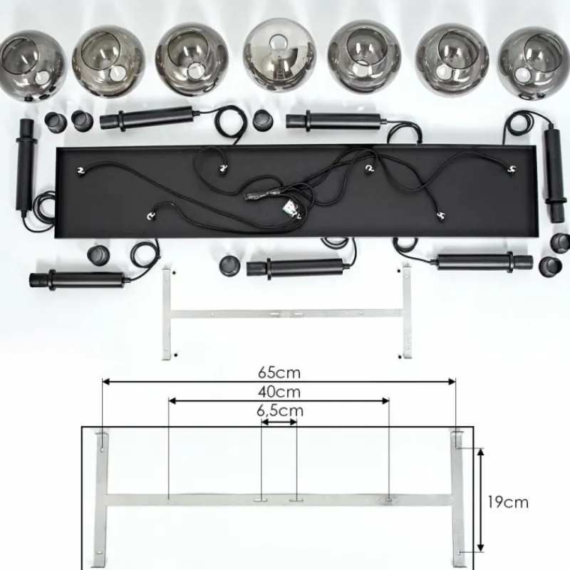 Suspension Verre Fumé-hofstein Suspension Pascal Noir, 7 lumières
