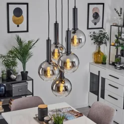 Suspension Verre Fumé-hofstein Suspension Pascal Noir, 5 lumières