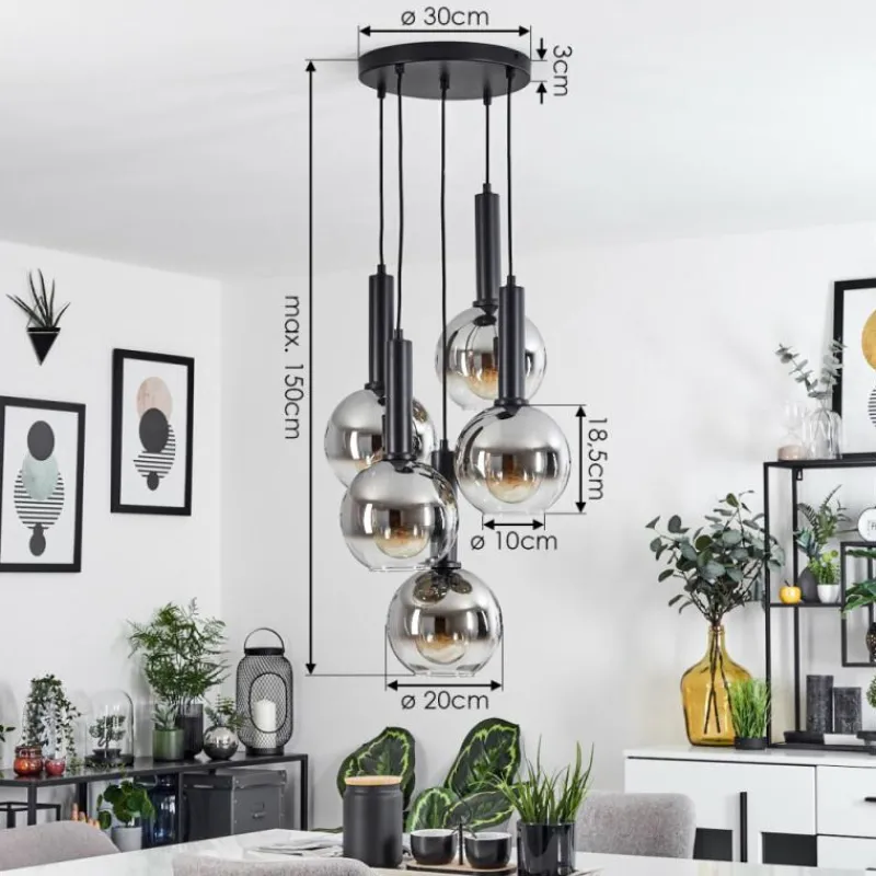 Suspension Verre Fumé-hofstein Suspension Pascal Noir, 5 lumières